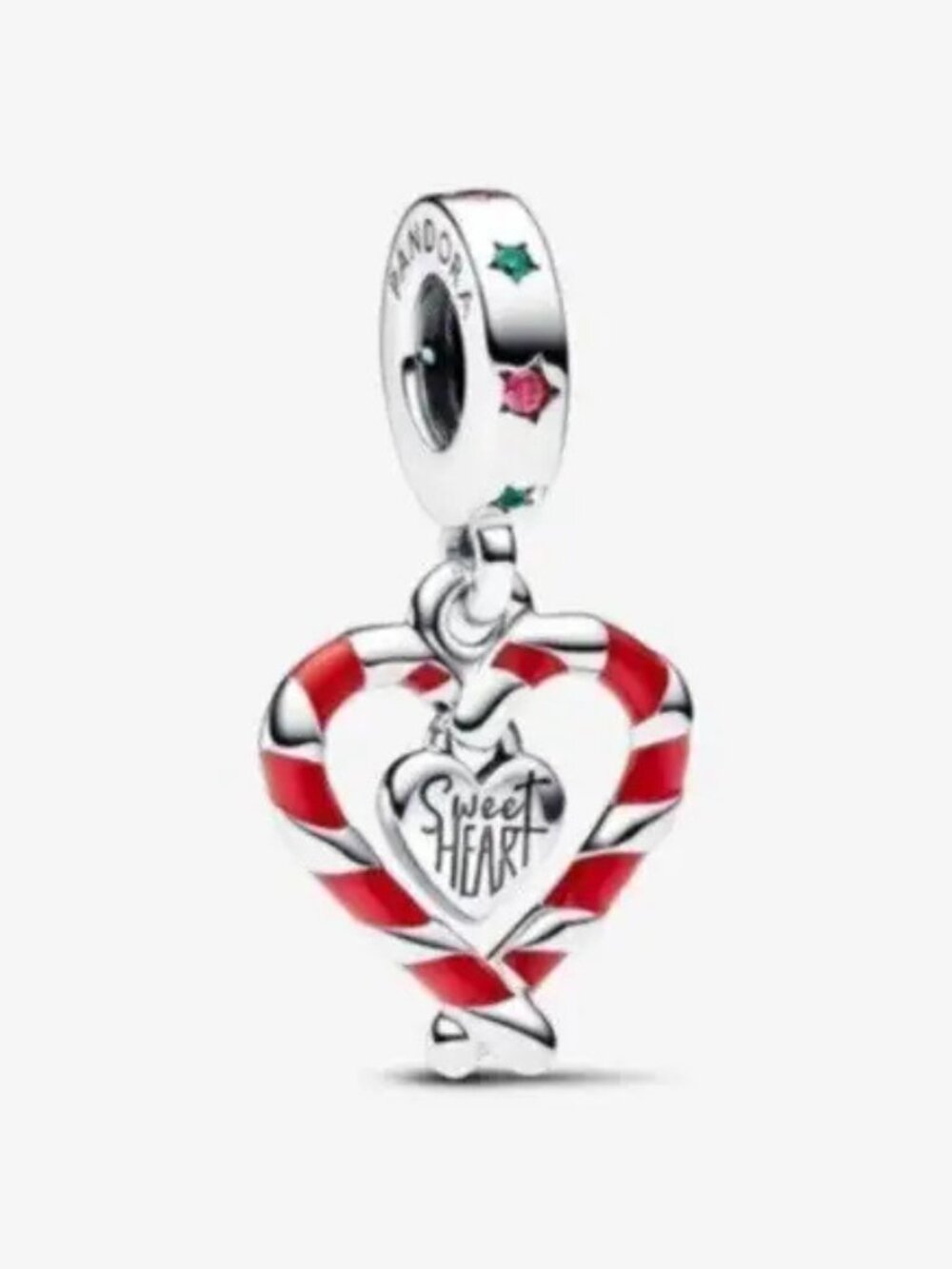 Pandora Double Candy Cane Heart Christmas Dangle Charm